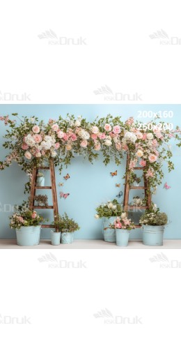 Tło fotograficzne „Pastelowa kwiatowa brama z motylami” | E650